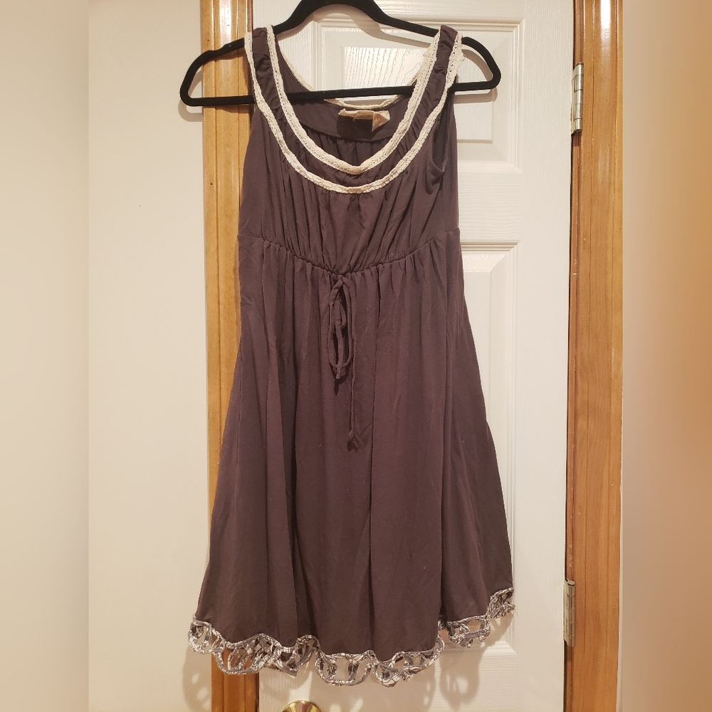 Brown Sleeveless Mini Dress with Scoop Neck